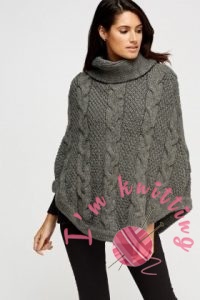 Cowl Neck Cable Knit Poncho