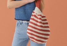 Crochet bag with red and white striped