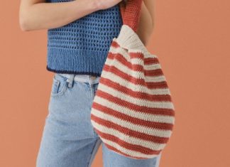 Crochet bag with red and white striped